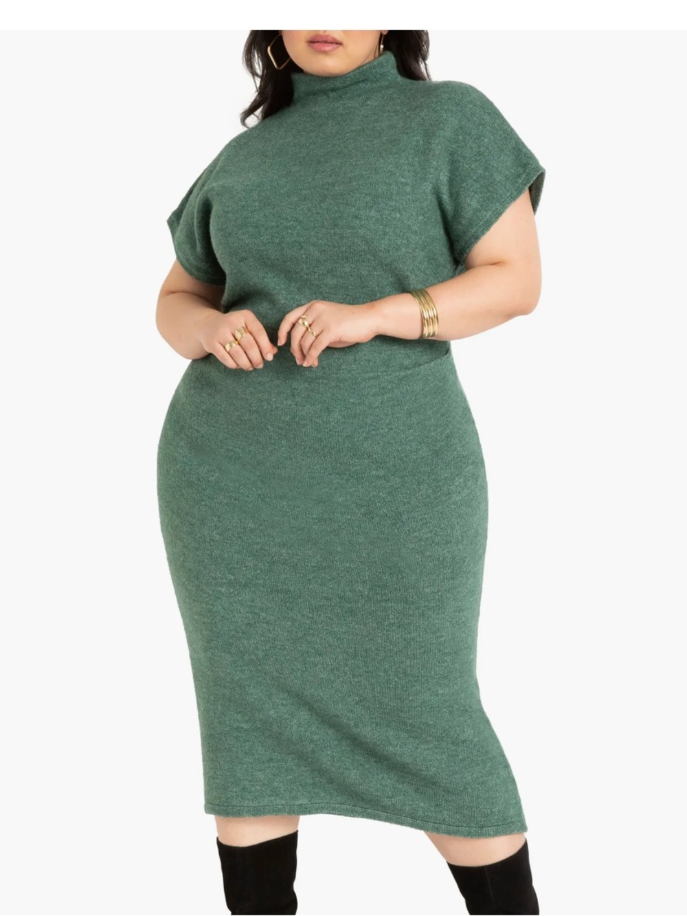 NWT Eloquii Short sleeve Sweater Dress in Silver Pine. 14/16. Cowl Neck. Office